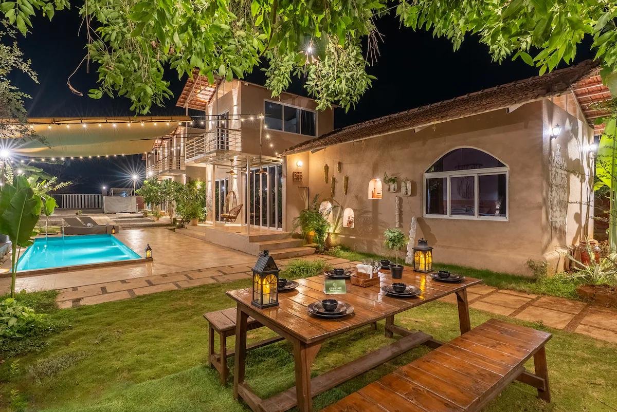 Boho theme 2BHK Villa wd Pvt Pool & Lawn in Karjat x Solis Nature